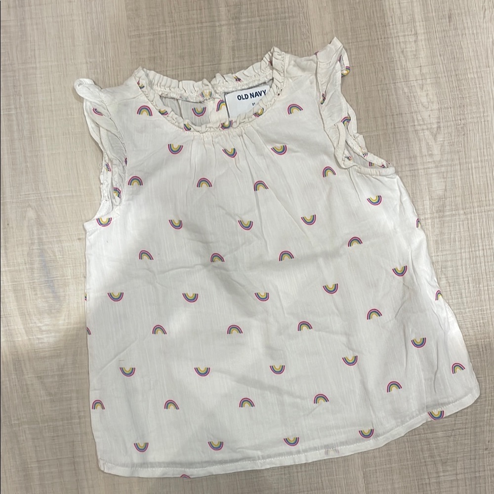 Old Navy Kids White Rainbow blouse with ruffled short sleeves